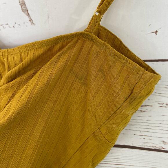 Windsor M Mustard Marigold Yellow Ribbed Knit Tie Knot Front Cami Crop Top - Picture 7 of 7